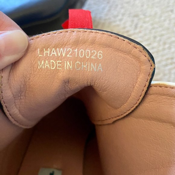 Lulu Hun navy blue heeled booties w/ zip closure & red ties, women's size 6 - Picture 9 of 9